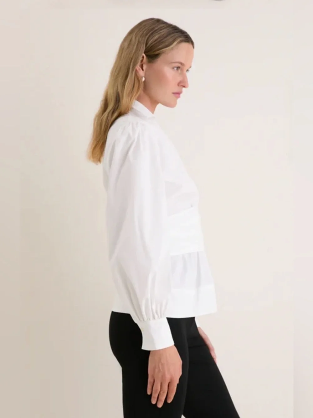 Tuckernuck Tie Front Bow Bea Blouse Wrap Waist Poplin Puff Sleeves- Women Size:M